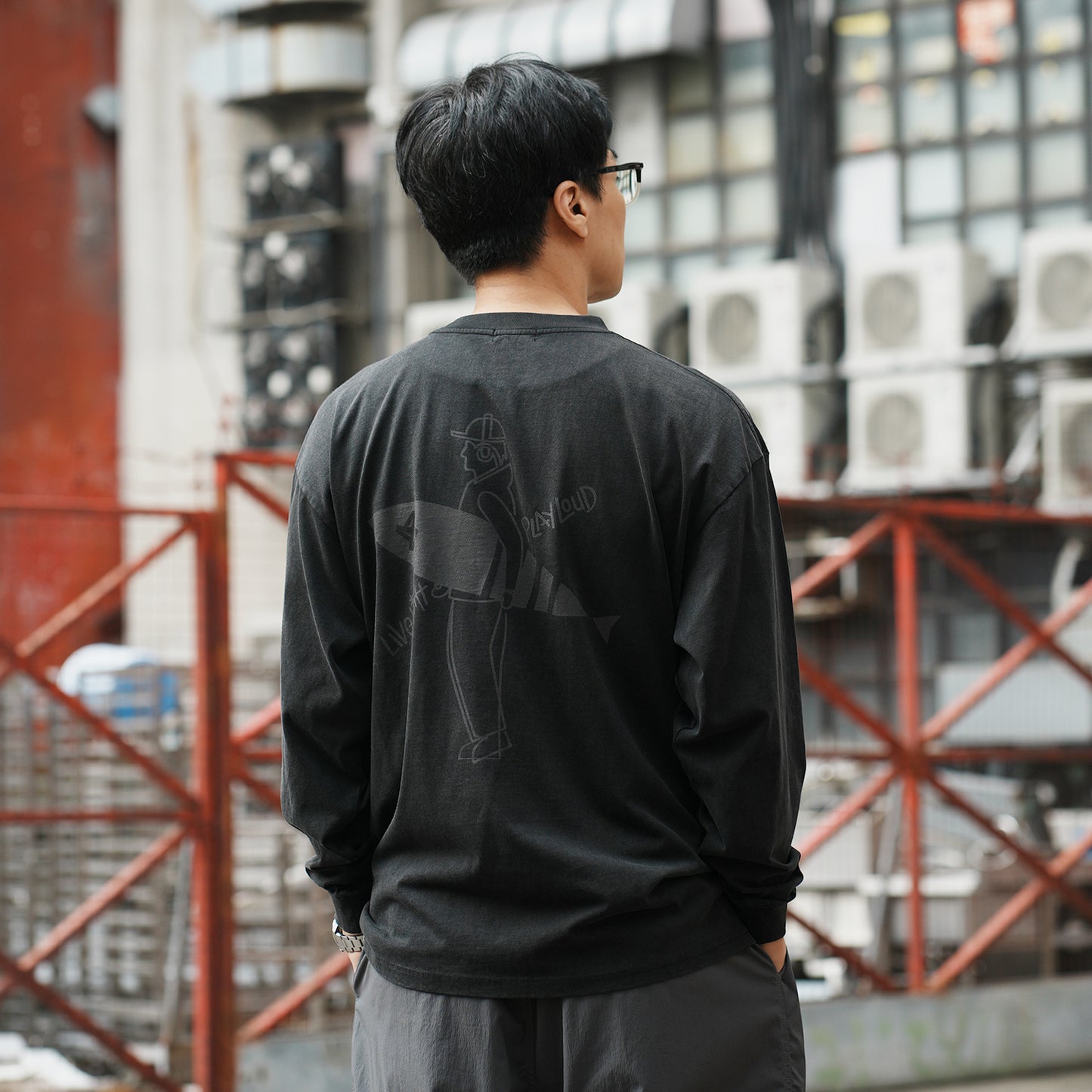 (EX648) Graphic Washed Long Sleeve Tee