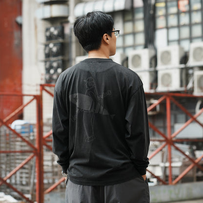 (EX648) Graphic Washed Long Sleeve Tee