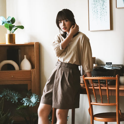 (BL002) 女裝半開胸皺褶袖上衣