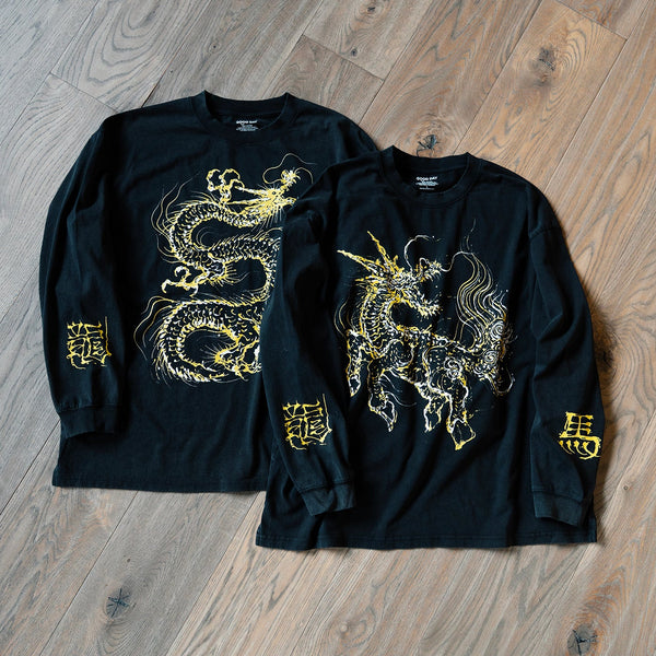 (EX677) Gold Kirin Long Sleeve Washed Tee