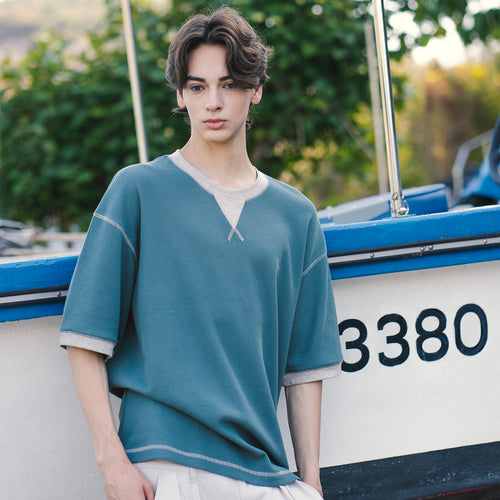 (TP1838) Contrast Rib Waffle Tee