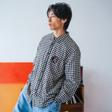 (ST522) 唱片繡花格子恤衫