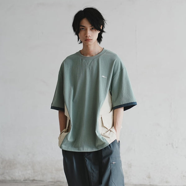 (TP1326) Mix Fabric Side Pocket Tee