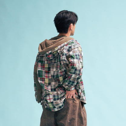 (ST567) Patchwork Hooded Shirt