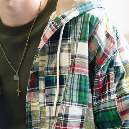 (ST567) Patchwork Hooded Shirt
