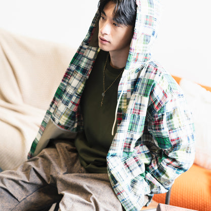 (ST567) Patchwork Hooded Shirt