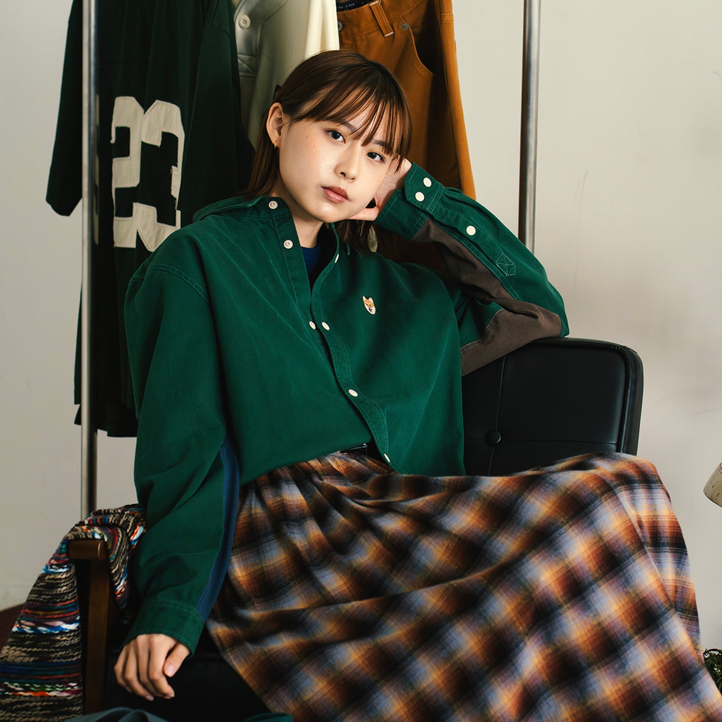 (ST483) Jersey Sleeve Patchwork Shirt