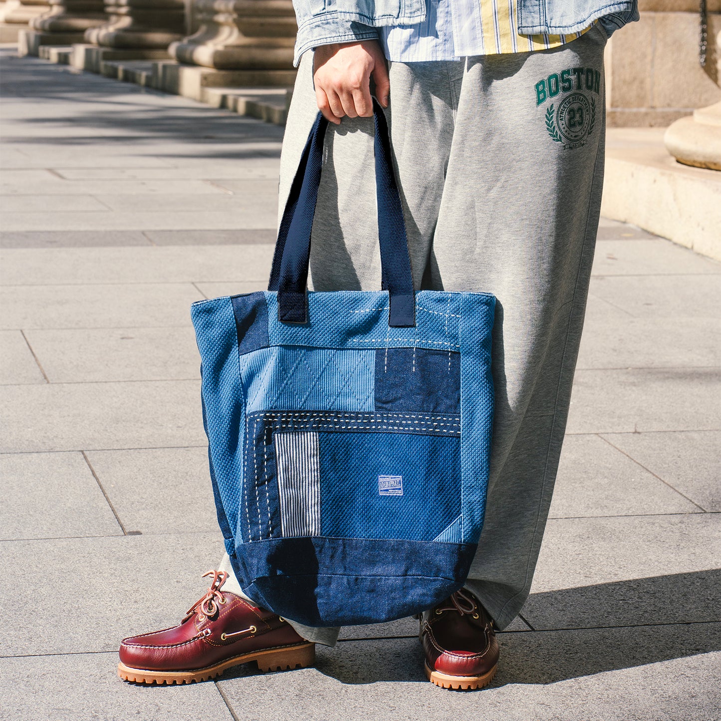 (YB544) Indigo Patchwork Sashiko Tote