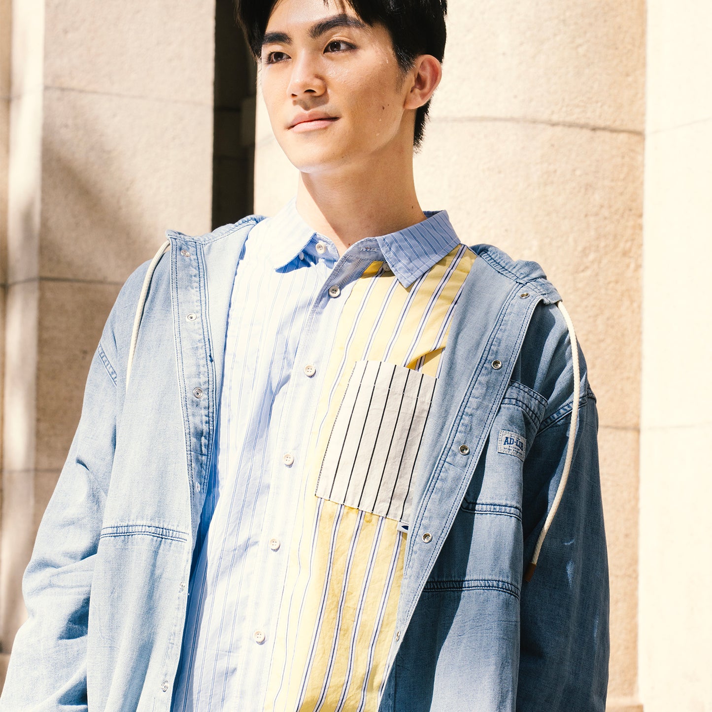 (ST476) Washed Denim Hodded Shirt