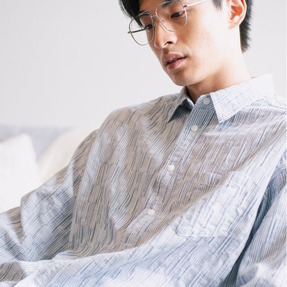 (ST555) Crinkle Striped Shirt