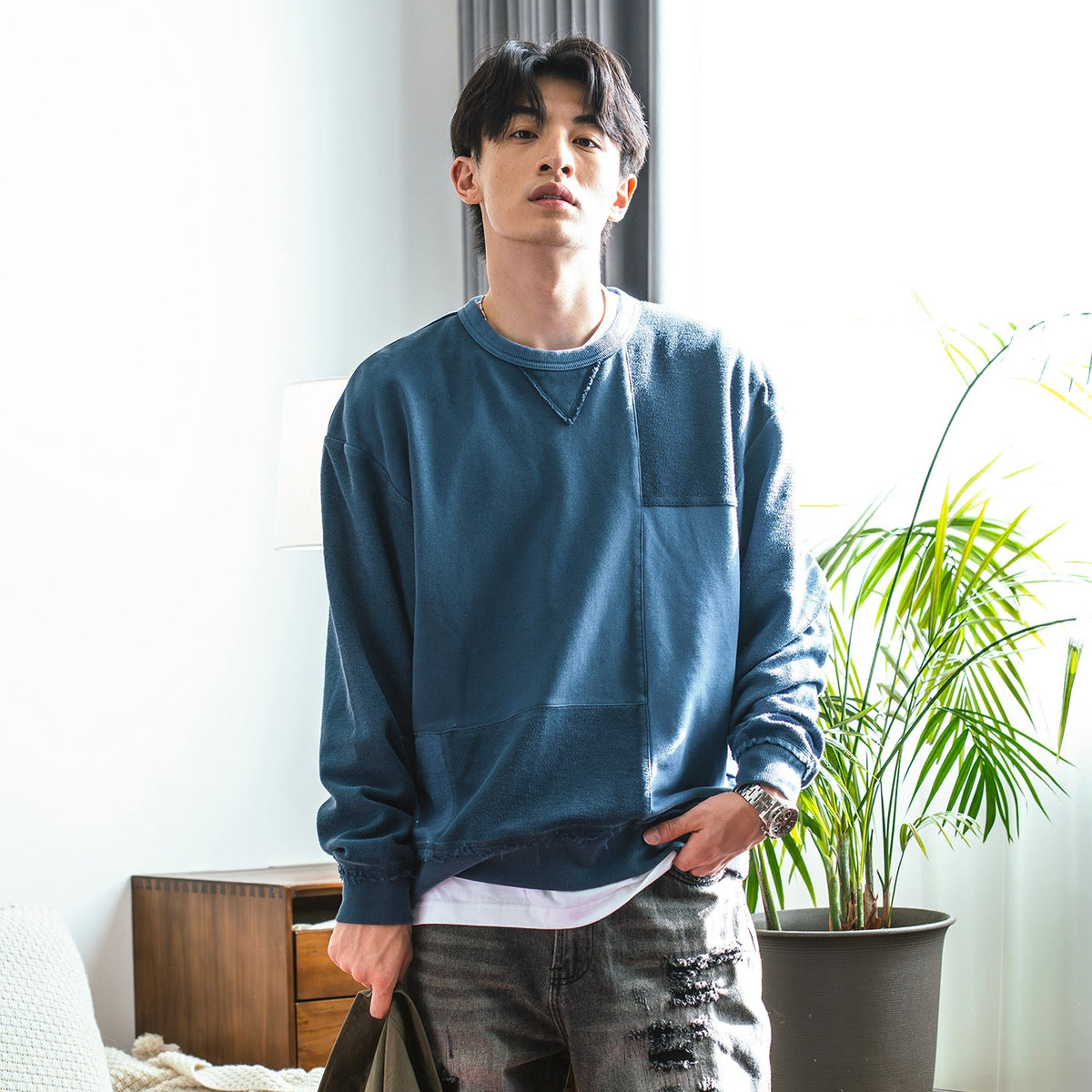 (SW571) Tonal Patchwork Sweatshirt