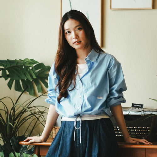 (BL006) Stripe Drawstrings Blouse
