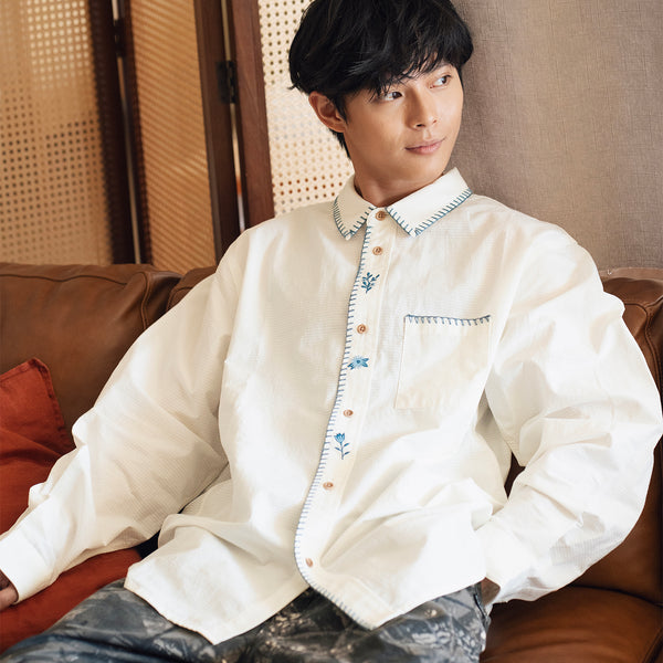 (ST486) Floral Embroidery Shirt