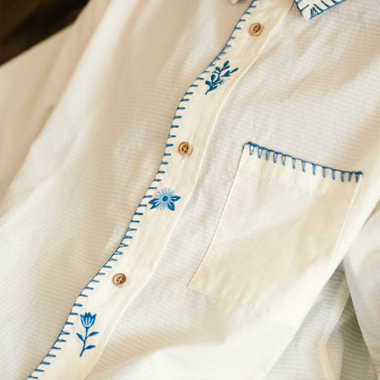 (ST486) Floral Embroidery Shirt