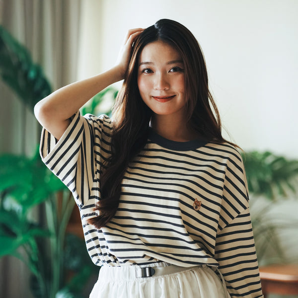 (TP1586) Stripe Layered Sleeve Tee