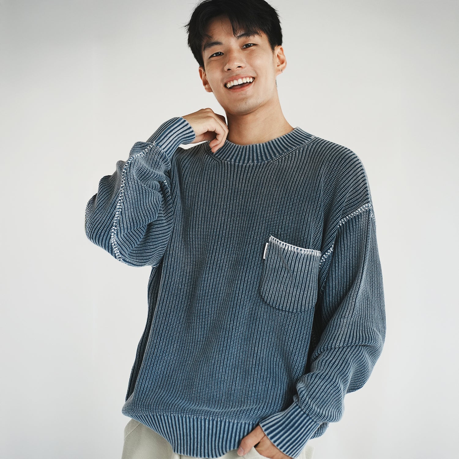 KN063) Garment Dye Wash Knit Pullover – ad-lib