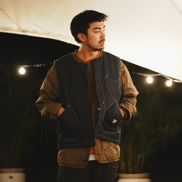 (JK327) Quilited 2 Face Horn Button Vest