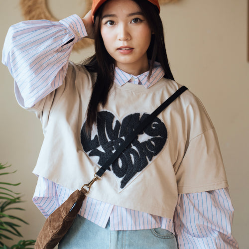 (TP1729) Heart Patch Cropped Tee