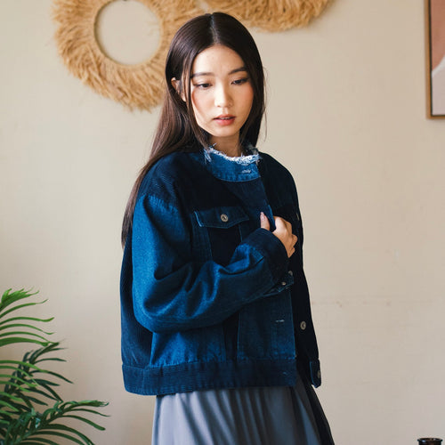 (JK415) Raw Edge Patchwork Jacket