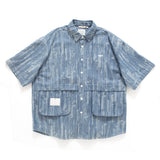 (YS387) Ripped Denim Short Sleeve Shirt