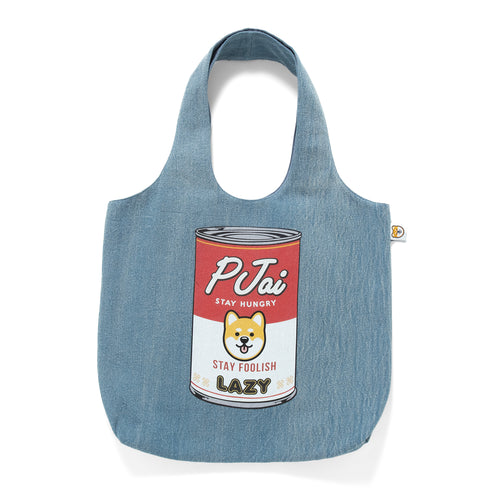 (YB543) Washed Denim Graphic Tote Bag