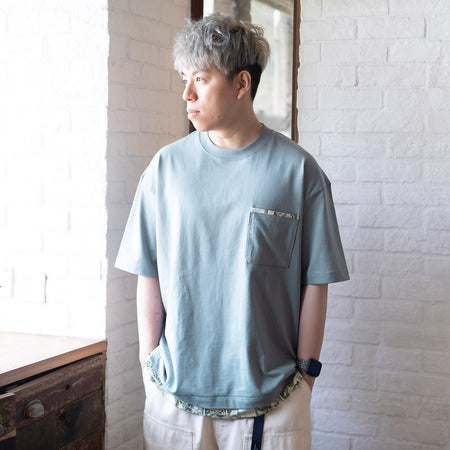 (ZT1458) Indigo Tent Print Patch Tee