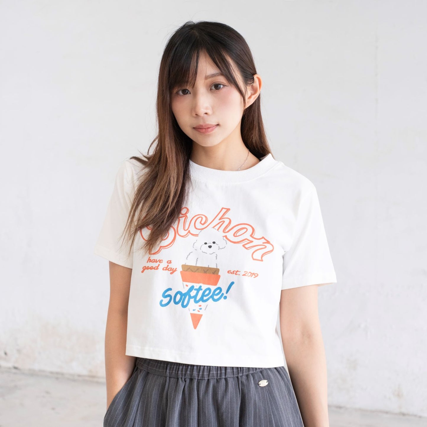(ZT1460) Bichon Ice Cream Graphic Cropped Tee