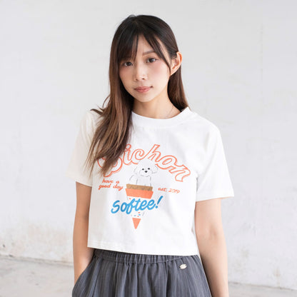 (ZT1460) Bichon Ice Cream Graphic Cropped Tee