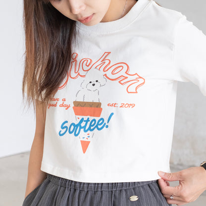 (ZT1460) Bichon Ice Cream Graphic Cropped Tee