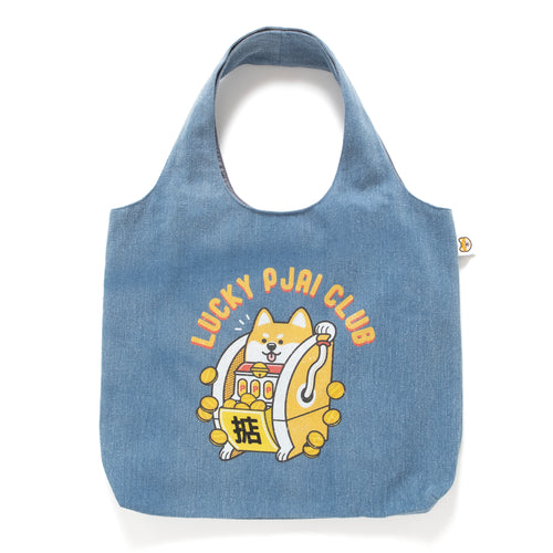 (ZB545) Lucky PJai Club Washed Denim Tote Bag