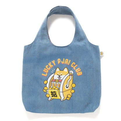 🎁 (ZB545) Lucky PJai Club Washed Denim Tote Bag (100% off)