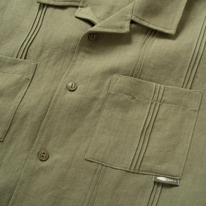 (ST526) Pleated Cuban Collar Shirt