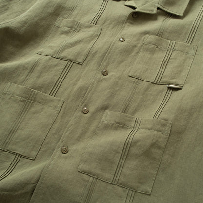 (ST526) Pleated Cuban Collar Shirt