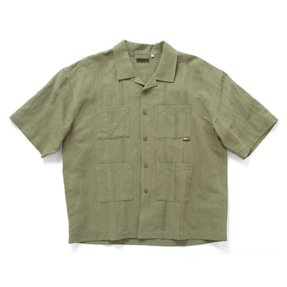 (ST526) Pleated Cuban Collar Shirt