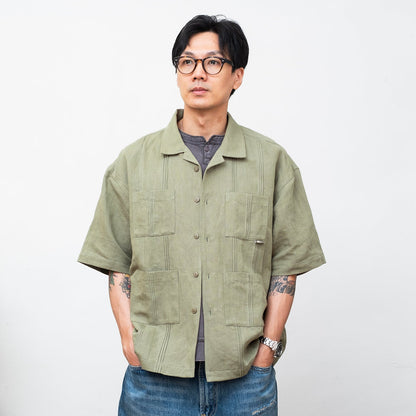 (ST526) Pleated Cuban Collar Shirt
