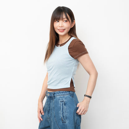 (TP1865) Whipstitch Trim Layered Twin Set