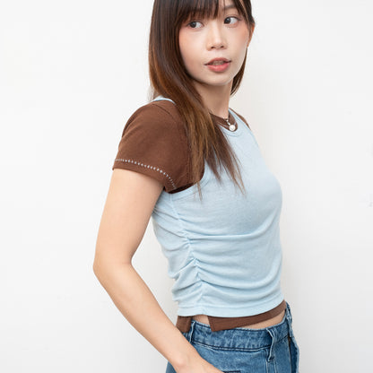 (TP1865) Whipstitch Trim Layered Twin Set