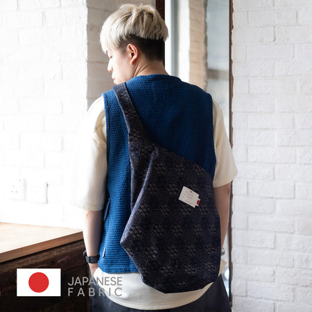 (YB463) Indigo Patchwork Drawstring Bag