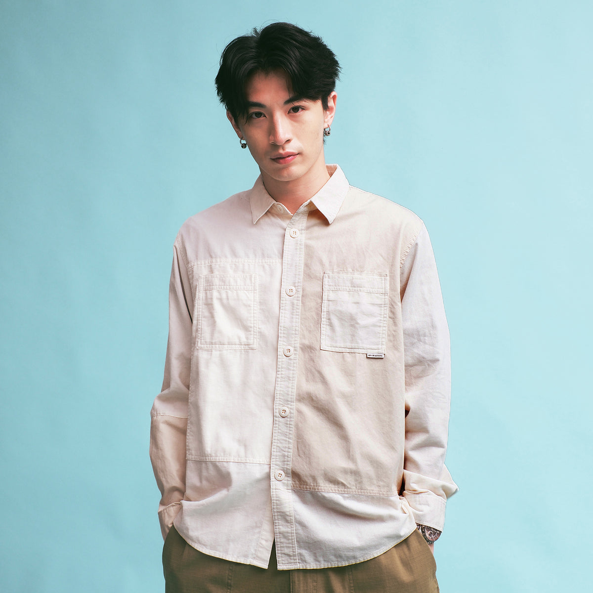(ST561) Two Tone Patchwork Shirt