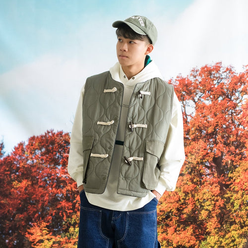 (JK327) Quilited 2 Face Horn Button Vest