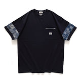 (ZT1254) Denim Trimmed Sleeve Tee