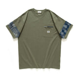 (ZT1254) Denim Trimmed Sleeve Tee