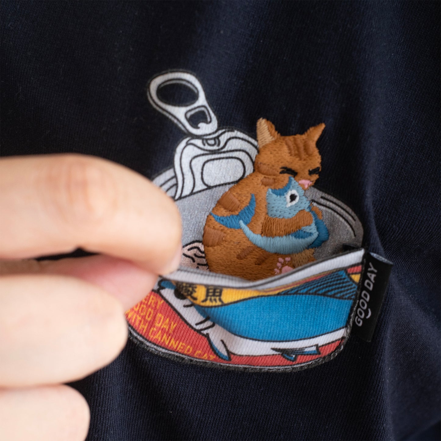 (ZT1947) Canned Cat Graphic Pocket Tee