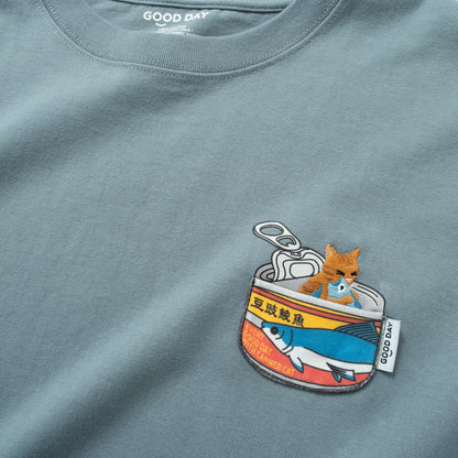 (ZT1947) Canned Cat Graphic Pocket Tee