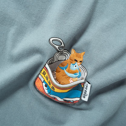 (ZT1947) Canned Cat Graphic Pocket Tee