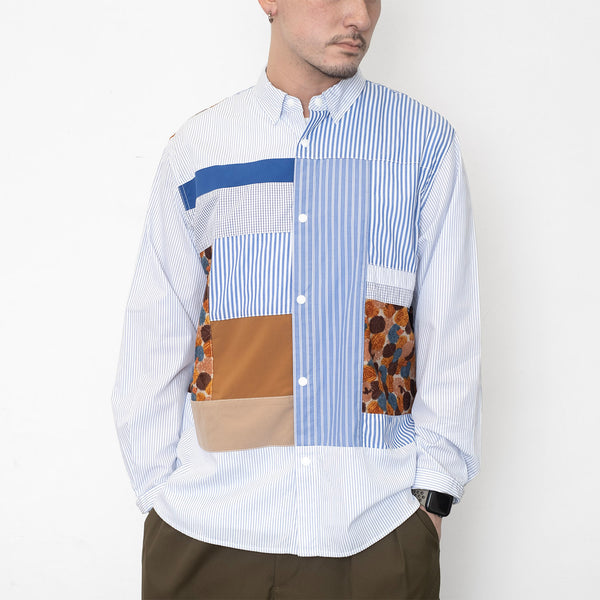 (ST312) Stripe Patchwork Shirt