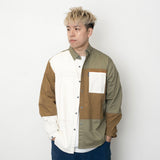 (ST309) Button Down Patchwork Shirt