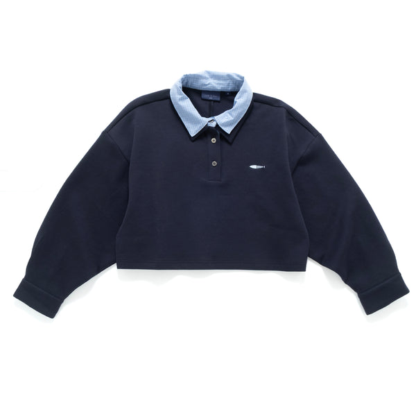 (TP1704) Cropped Long Sleeve Polo Shirt