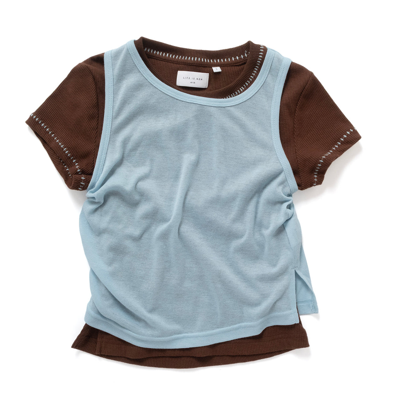 (TP1865) Whipstitch Trim Layered Twin Set