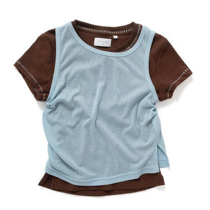 (TP1865) Whipstitch Trim Layered Twin Set